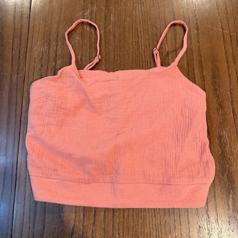 Kensie Jeans Small Coral Cotton Gauze Crop Tank Smocked Boho Coastal Cami
